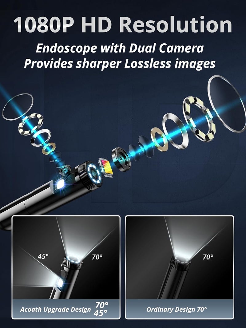 Acoath Store Borescope Endoscope Camera with Light, Dual-Lens 1080P HD Industrial Inspection Camera with 8 LED Lights, 16.5Ft Semi-Rigid Snake Cable, 5" IPS Screen, 32GB Card, IP67 Waterproof Sewer Tools - Image 3